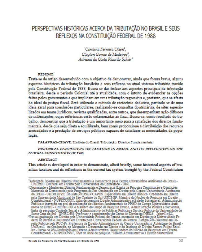 Perspectivas históricas acerca da tributação no Brasil e seus reflexos na Constituição Federal de 1988